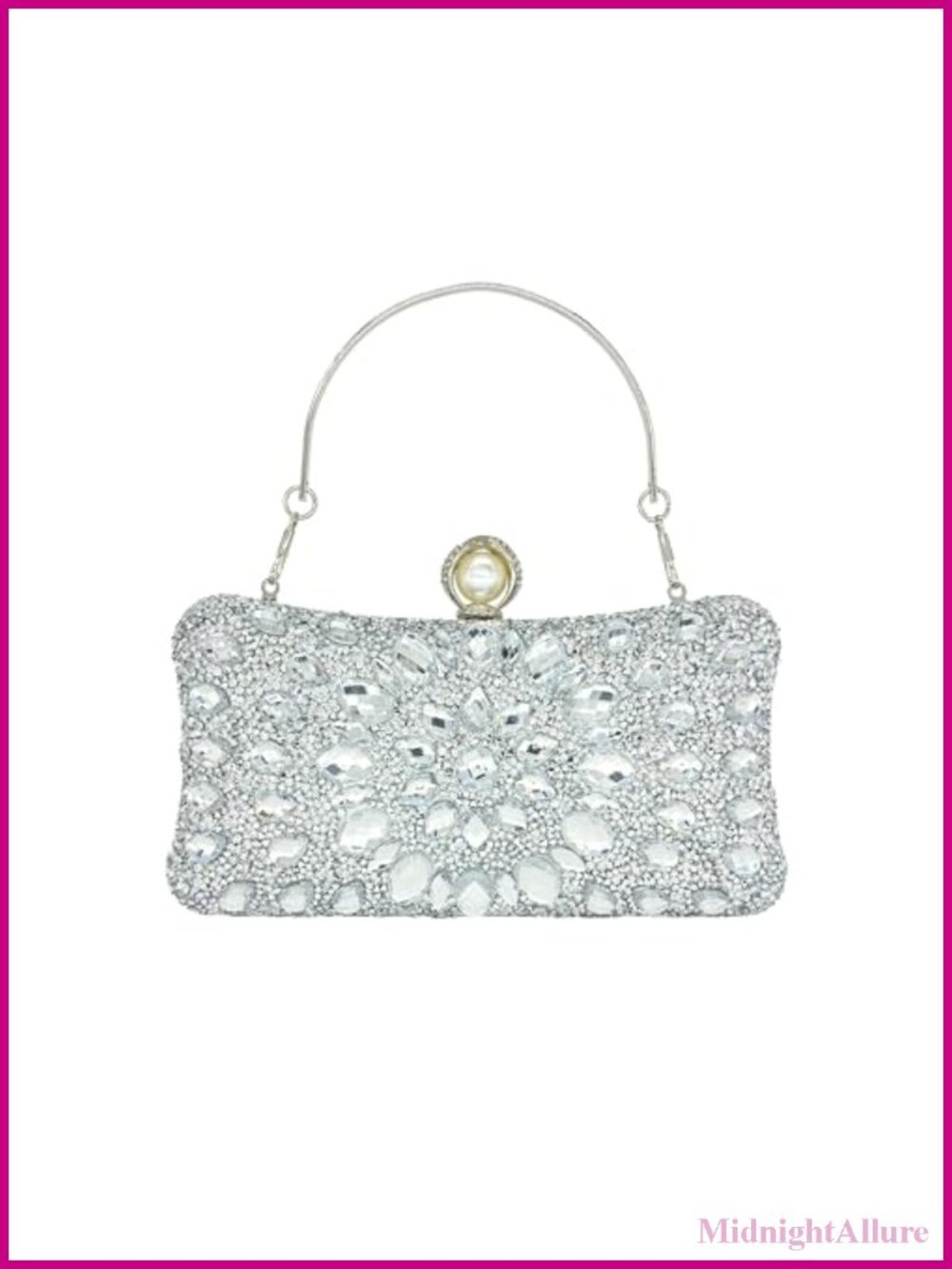 Rhinestone Crystal Clutch Purse Evening Bag with Pearl Clasp